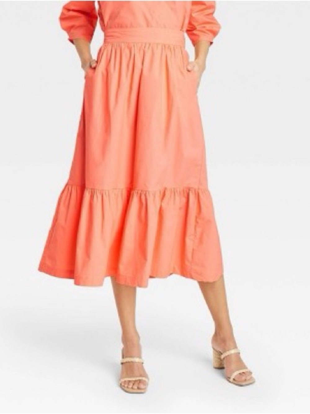 Women's Tiered A-line Midi Skirt - A New Day™ Coral xs